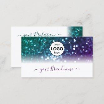 Stylish White Teal Purple Sparkle Glitter Add Logo