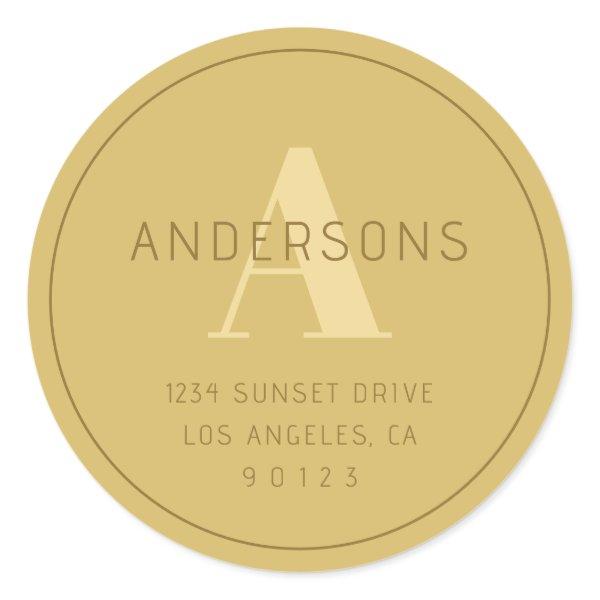 Stylized Modern Minimal Gold Return Address  Classic Round Sticker