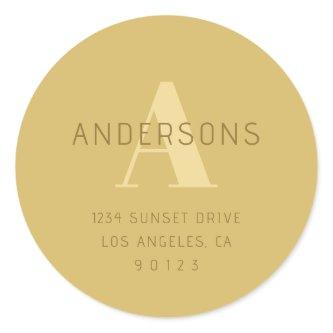 Stylized Modern Minimal Gold Return Address  Classic Round Sticker