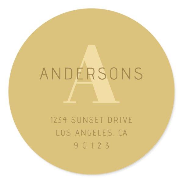Stylized Modern Minimal Gold Return Address  Classic Round Sticker
