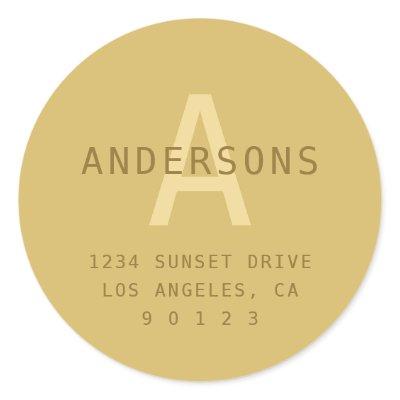 Stylized Modern Minimal Gold Return Address  Classic Round Sticker
