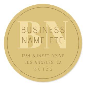 Stylized Modern Minimal Gold Return Address  Classic Round Sticker