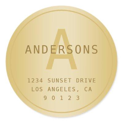Stylized Modern Minimal Gold Return Address  Classic Round Sticker