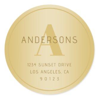 Stylized Modern Minimal Gold Return Address  Classic Round Sticker
