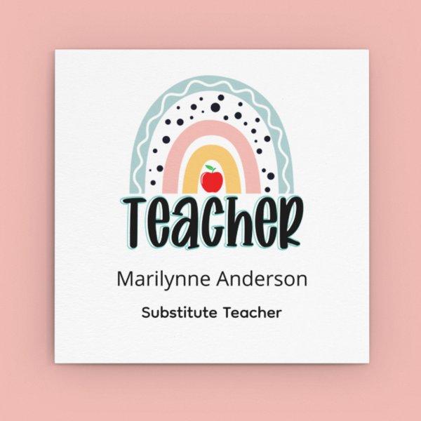 Substitute Teacher Boho Rainbow Square