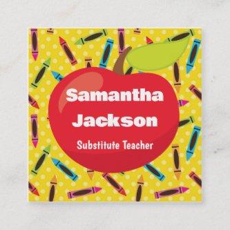 Substitute Teacher Red Apple Colorful Crayons Square