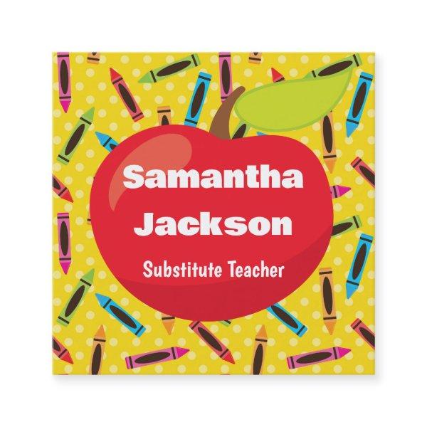 Substitute Teacher Red Apple Colorful Crayons Square