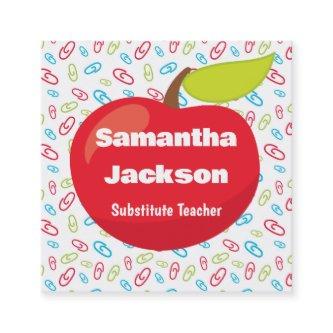 Substitute Teacher Red Apple  Square