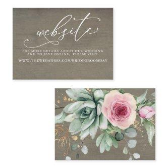 Succulents and Gold Greenery Wedding Website Card