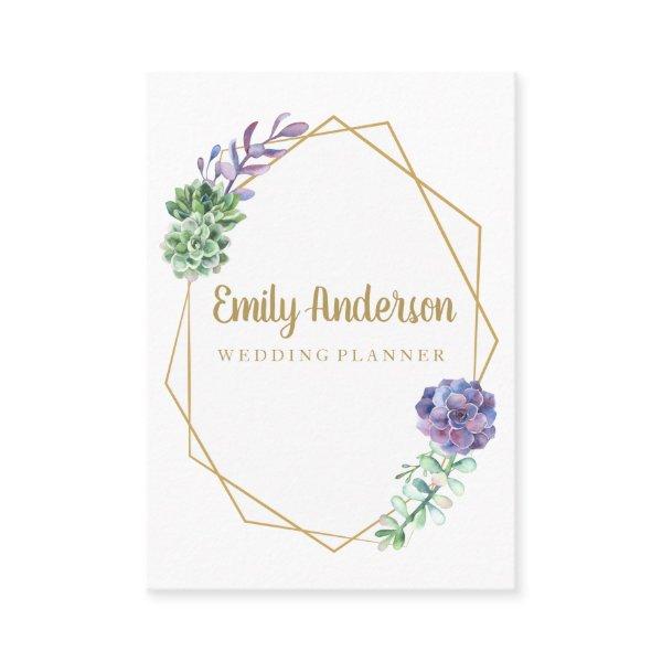 Succulents purple gold hello card