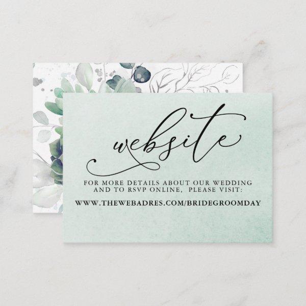 Succulents Silver Greenery Wedding Website Card