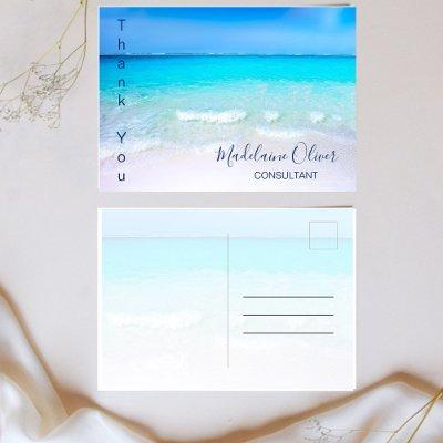 Summer Beach Scene Ocean Blue Thank You  Postcard