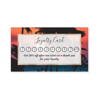 Summer Tropical Pink Orange Palm Trees Sunset Loyalty Card
