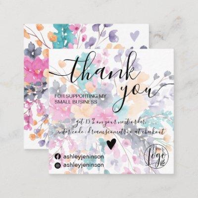 Summer wild floral watercolor order thank you square