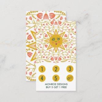 Sun & Flowering Vines Elegant Illustrated Boho 5 Loyalty Card