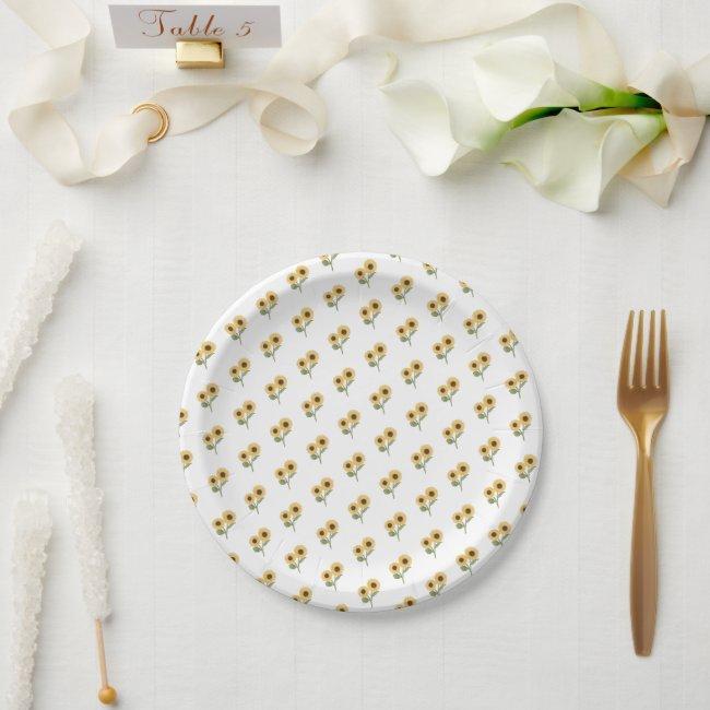 Sunflower Floral Pattern Design Minimalist White Paper Plates