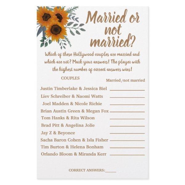 SUNFLOWER MARRIED OR NOT MARRIED SHOWER GAME CARD FLYER