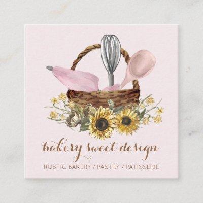 Sunflower Pink Whisk Spoon Pastry Bag Bakery Chef Square