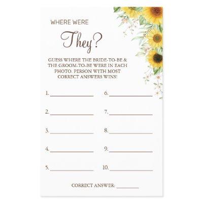 Sunflower Where were They Bridal shower game card Flyer