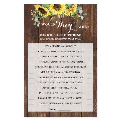 Sunflower Would They Rather Shower Game Card Flyer