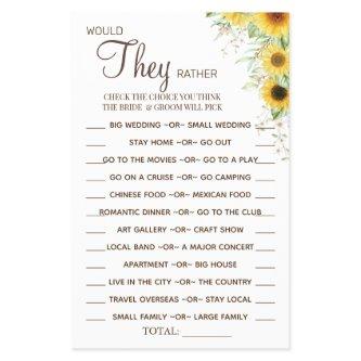Sunflower Would They Rather shower game card Flyer