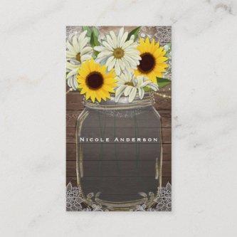 Sunflowers & Daisies Mason Jar Sparkle Rustic Chic