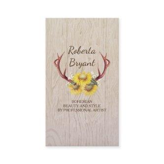 Sunflowers Deer Antlers Rustic Country Floral Wood