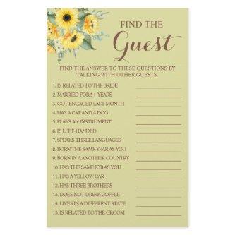 Sunflowers Find the Guest Bridal Shower Game Card  Flyer