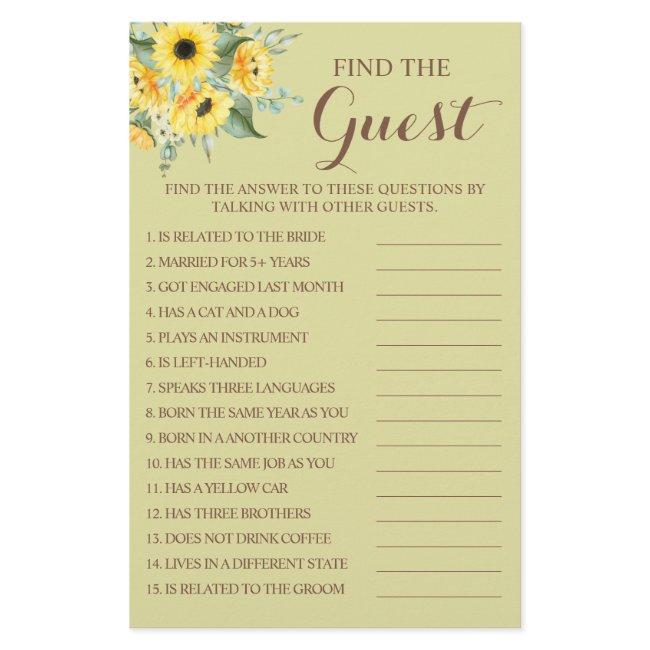Sunflowers Find the Guest Bridal Shower Game Card  Flyer