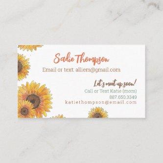 Sunflowers Kids Contact Calling Card