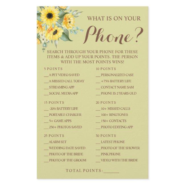 Sunflowers What is on your Phone Shower Game Card Flyer