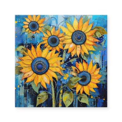 Sunflowers Wildflowers Flower Mixed Media Design Square
