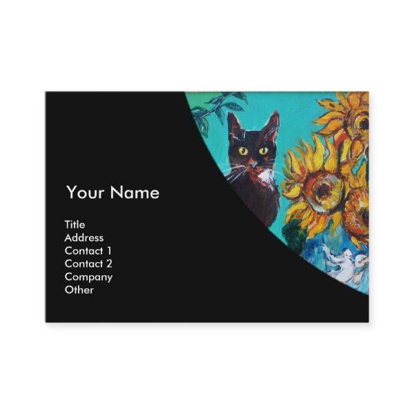 SUNFLOWERS WITH BLACK CAT MONOGRAM Blue Yellow
