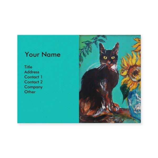 SUNFLOWERS WITH CAT, blue