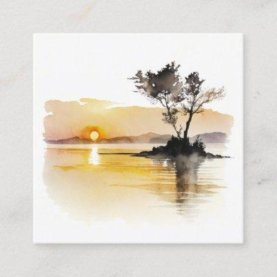 Sunset at Lake Minimalist Watercolor Square