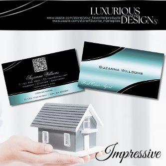 Superb Black Teal Curved Decor Lines with QR Code