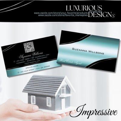 Superb Black Teal Curved Decor Lines with QR Code