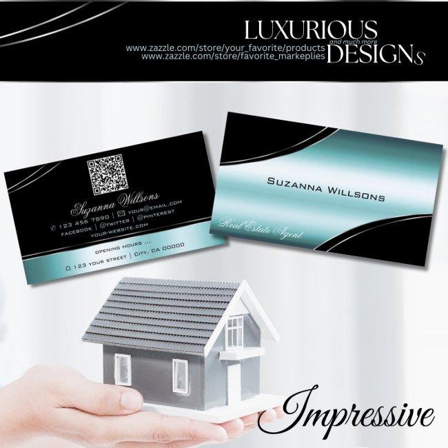 Superb Black Teal Curved Decor Lines with QR Code