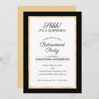 Surprise Retirement Party | Black and Gold Invitation