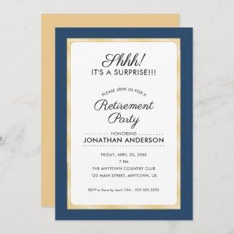 Surprise Retirement Party | Navy Blue and Gold Invitation