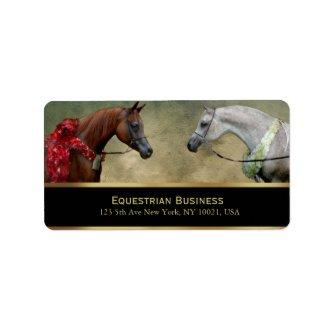 Surreal two horses painting.                       label