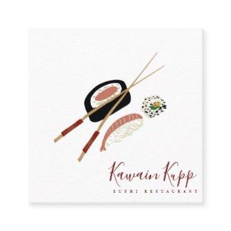 Sushi Rolls Chopstick Burgandy Restaurant Logo Square