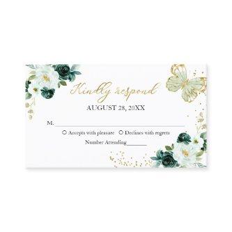 Sweet 16 Green Floral Butterfly RSVP Enclosure