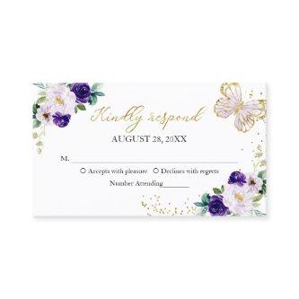 Sweet 16 Purple Floral Butterfly RSVP Enclosure