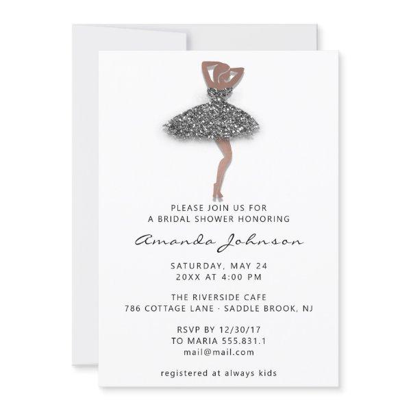 Sweet 16th Bridal Shower Silver Dress White Invitation