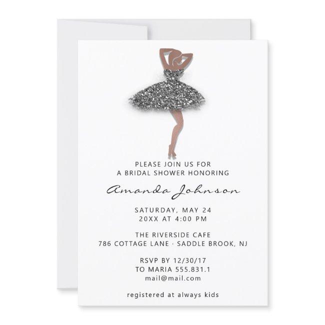 Sweet 16th Bridal Shower Silver Dress White Invitation