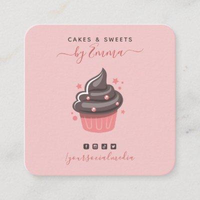 Sweet Pink Cupcake Modern Baker Social Media Star  Square