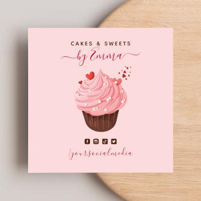 Sweet Pink Cupcake Modern Baker Social Media Treat Square