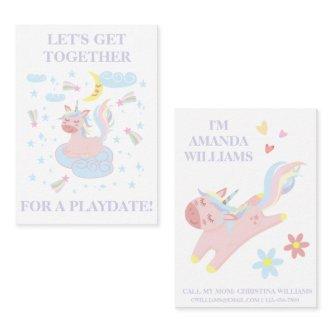 Sweet Pink Unicorn Playdate Mommy Calling Card