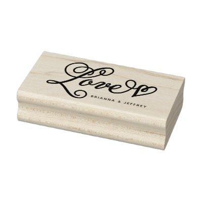 Sweet Script Love Thank You with your text Rubber Stamp